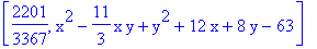 [2201/3367, x^2-11/3*x*y+y^2+12*x+8*y-63]